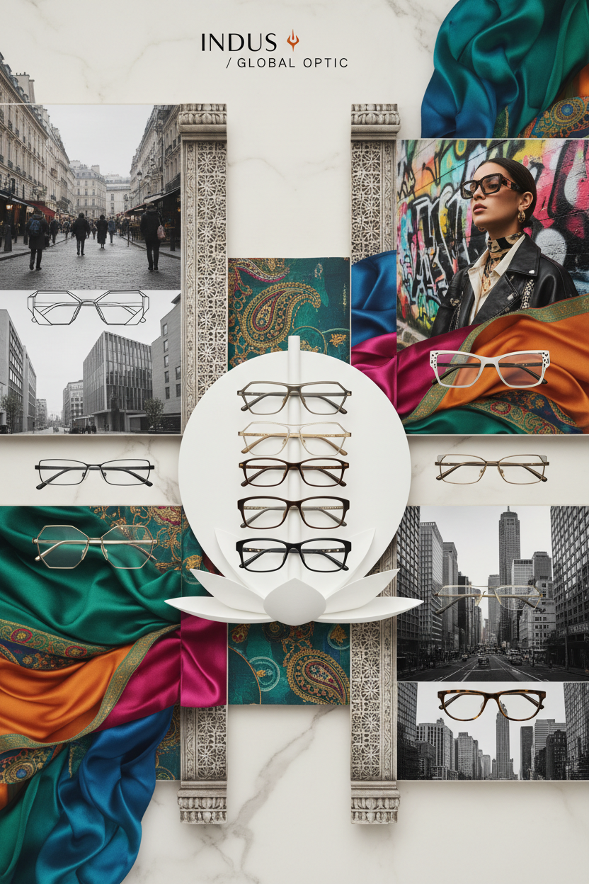 genarate in 2:3 aspect ratio - Our designs draw inspiration from global fashion capitals, architecture, art, and street culture — interpreted through an Indian lens.Every frame reflects a balance:Global aestheticsIndian sensibilityContemporary formEveryday relevanceThis allows Daniel Hunter to feel at home in Delhi, Paris, Milan, Tokyo, or New York — without losing its origin.